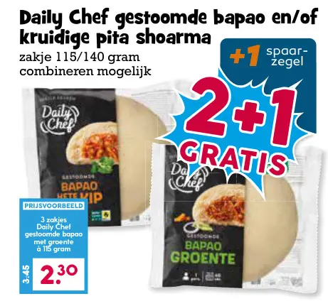Aanbieding: gestoomde bapao en/of kruidige pita shoarma