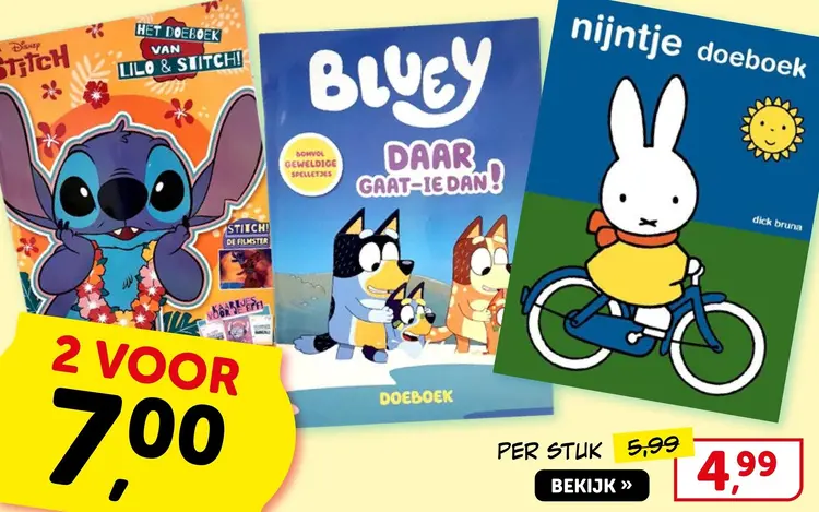 Aanbieding: Stitch, Bluey, Nijntje doeboek