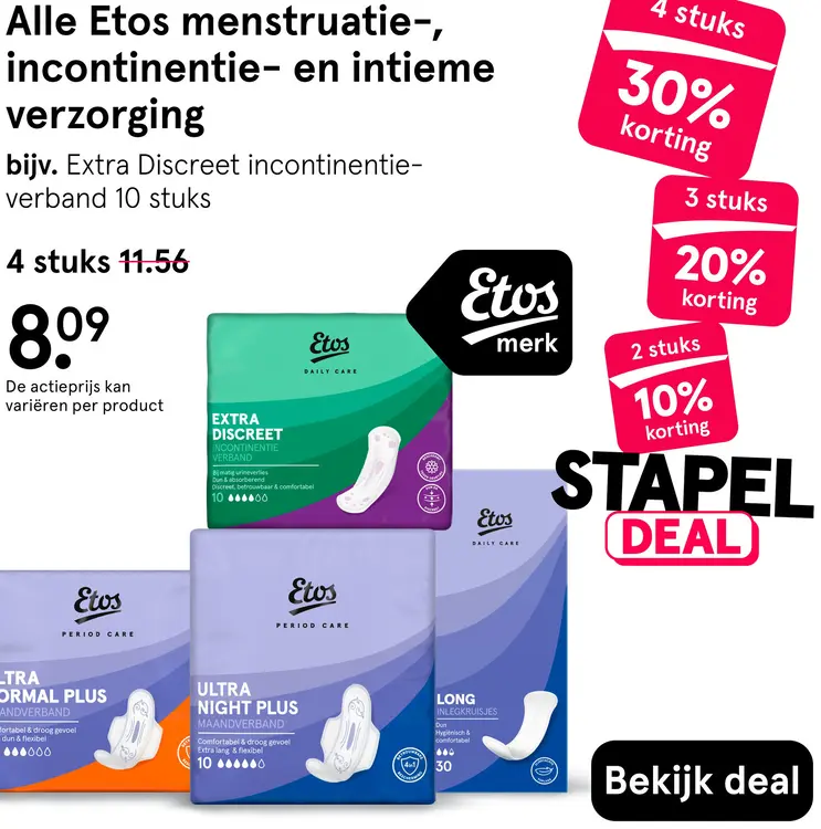 Aanbieding: Alle Etos menstruatie-, incontinentie- en intieme verzorging