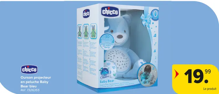 Offre: Ourson projecteur en peluche Baby Bear bleu