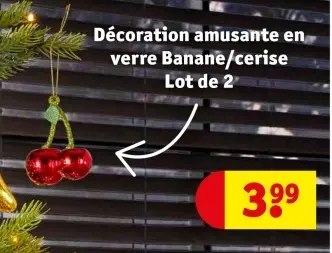 Offre: Décoration amusante en verre Banane/cerise