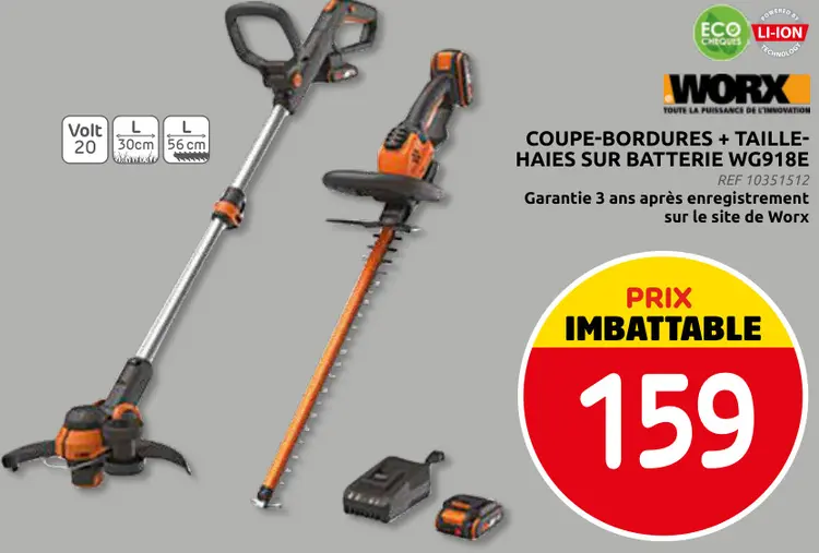 Promotie: Coupe-bordures + taille-haies sur batterie wg