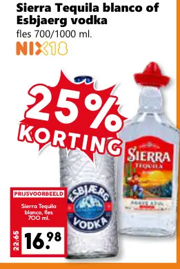 Aanbieding: Sierra Tequila blanco of Esbjaerg vodka