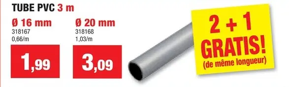 Offre: Tube 16mm 3m PVC gris