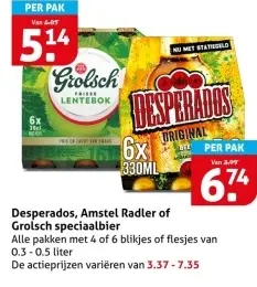 Aanbieding: Desperados, Amstel Radler of Grolsch speciaalbier