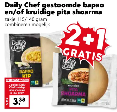 Aanbieding: gestoomde bapao en/of kruidige pita shoarma
