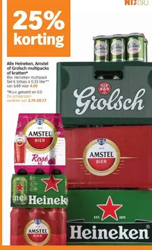 Aanbieding: Alle Heineken, Amstel of Grolsch multipacks of kratten