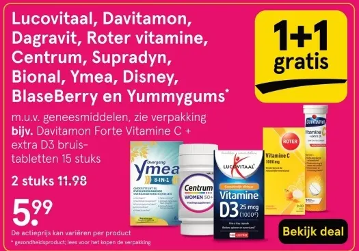 Aanbieding: Lucovitaal, Davitamon, Dagravit, Roter vitamine, Centrum, Supradyn, Bional, Ymea, Disney, BlaseBerry en Yummygums