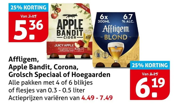 Aanbieding: Affligem, Apple Bandit, Corona, Grolsch Speciaal of Hoegaarden