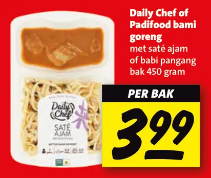 Aanbieding: bami goreng met saté ajam of babi pangang