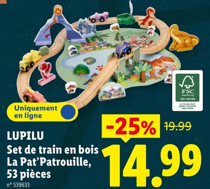 Offre: Set de train en bois La Pat'Patrouille