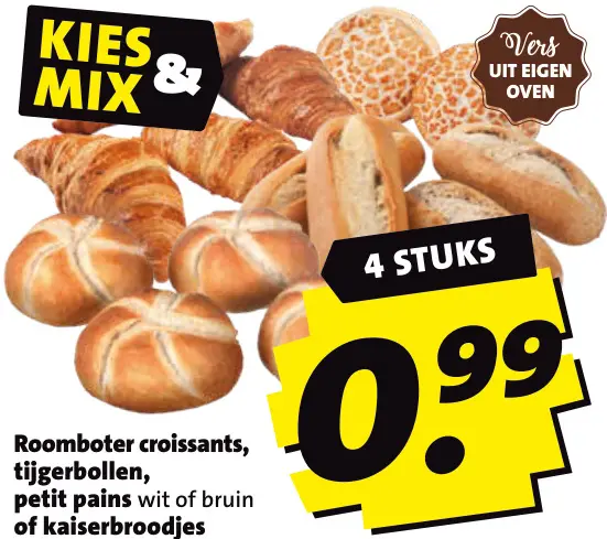 Aanbieding: Roomboter croissants, tijgerbollen, petit pains of kaiserbroodjes