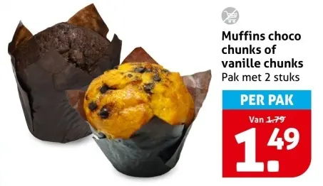 Muffins choco chunks of vanille chunks