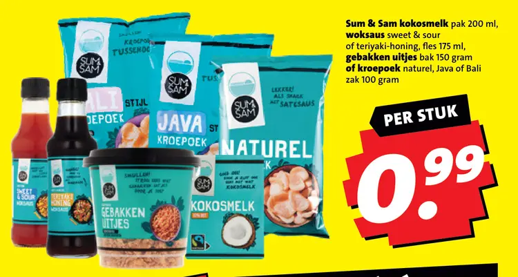 Aanbieding: Kokosmelk, woksaus, gebakken uitjes of kroepoek