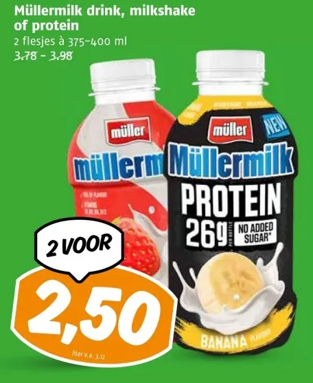 Aanbieding: Müllermilk drink, milkshake of protein