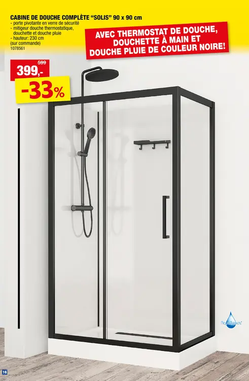 Offre: Aquatrends Solis cabine de douche 90x90x212 cm carré noir