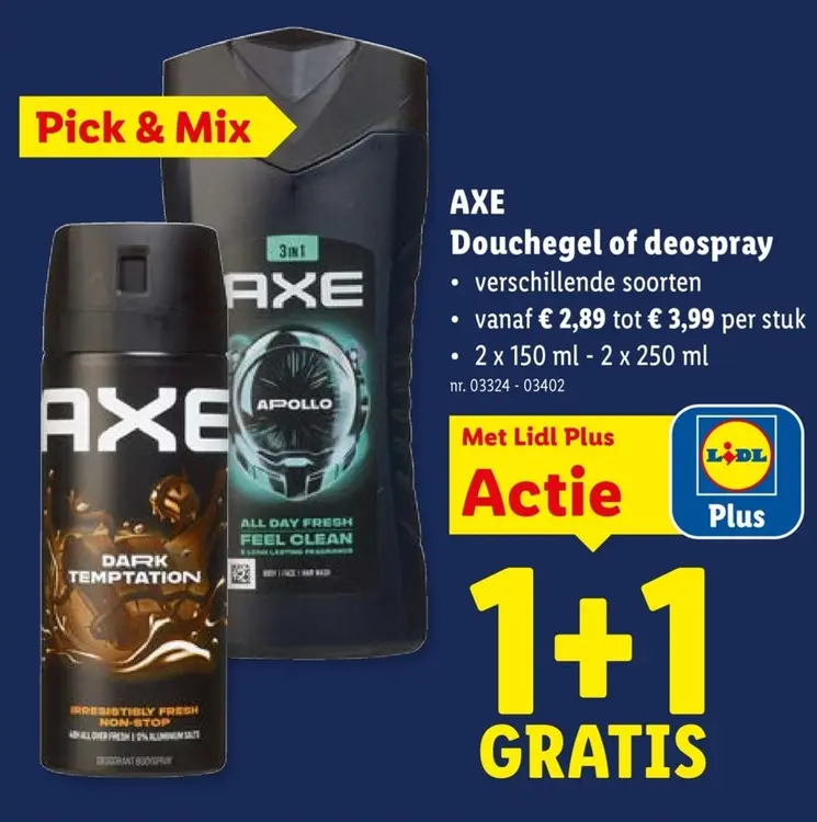Promotie: Axe Douchegel of deospray