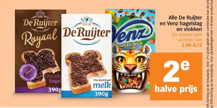Aanbieding: Alle De Ruijter en Venz hagelslag en vlokken