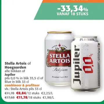 Aanbieding: Stella Artois of Hoegaarden alle blikken of J