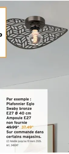 Offre: Plafonnier Eglo Swaby bronze
