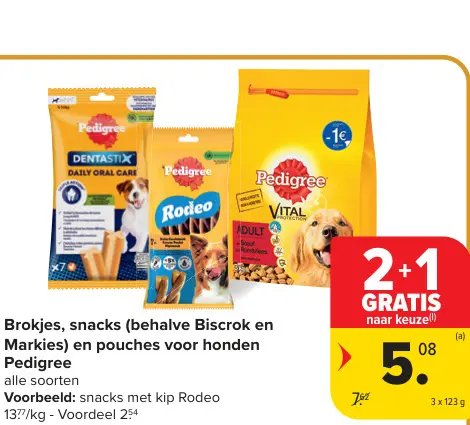 Offre: Brokjes, snacks en pouches voor honden Pedigree
