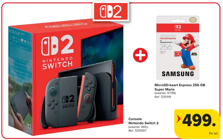 Promotie: Nintendo Switch 2 Console + MicroSD-kaart Exprexx 256 GB Super Mario
