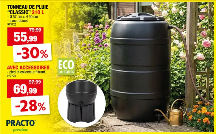 Offre: Practo Garden Classic tonneau de pluie avec base 210l + robinet