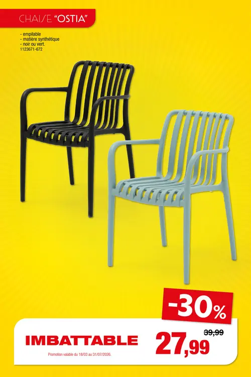Offre: Garden Plus Ostia chaise de jardin vert