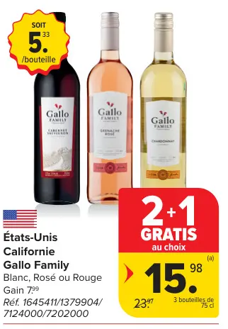 Offre: Gallo Family Blanc, Rosé ou Rouge