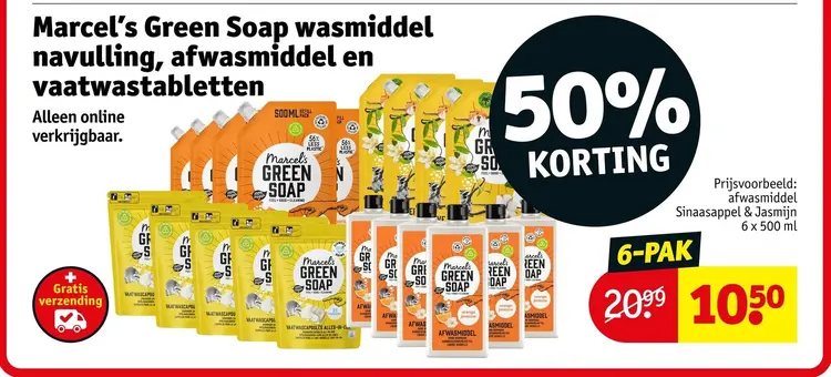 Aanbieding: Marcel's Green Soap wasmiddel navulling, afwasmiddel en vaatwastabletten