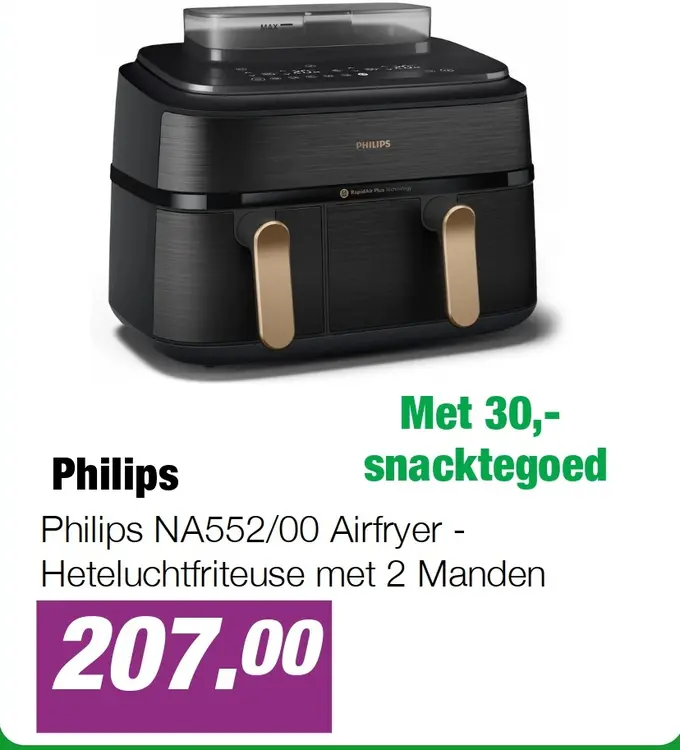 Aanbieding: Philips NA552/00 Airfryer - Heteluchtfriteuse met 2 Manden