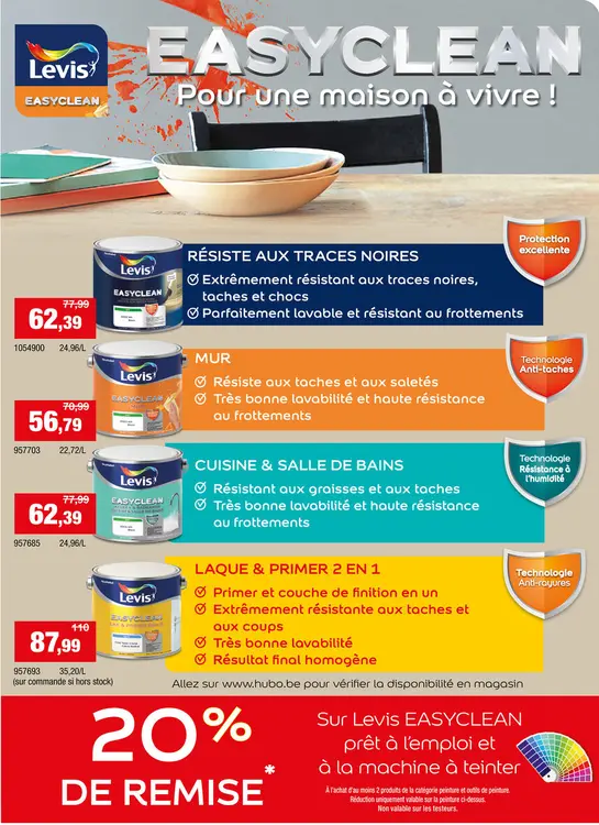 Offre: Levis EasyClean peinture murale résiste aux traces noires mat 2,5l blanc