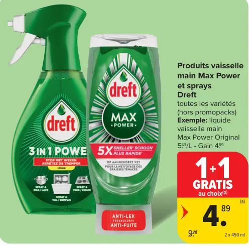 Offre: Produits vaisselle main Max Power et sprays