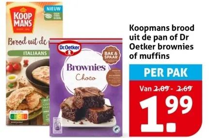 Aanbieding: Koopmans brood uit de pan of Dr Oetker brownies of muffins