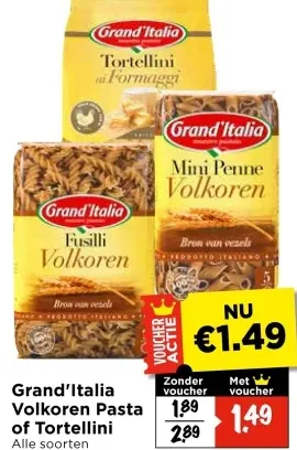 Aanbieding: Volkoren Pasta of Tortellini