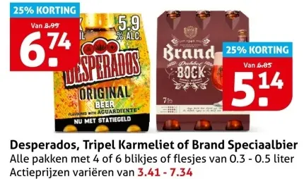 Aanbieding: Desperados, Tripel Karmeliet of Brand Speciaalbier