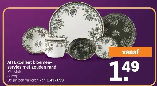 Aanbieding: bloemenservies met gouden rand