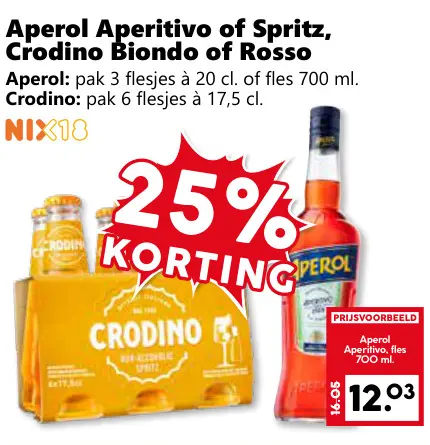 Aanbieding: Aperol Aperitivo of Spritz, Crodino Biondo of Rosso