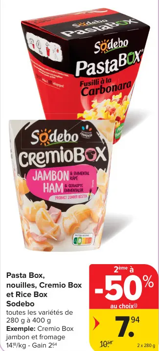 Offre: Pasta Box, nouilles, Cremio Box et Rice Box