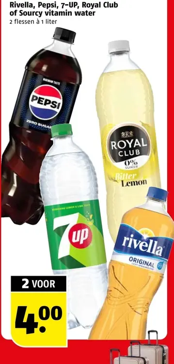 Aanbieding: Rivella, Pepsi, 7-UP, Royal Club of Sourcy vitamin water