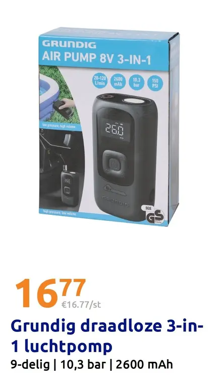 Aanbieding: draadloze 3-in-1 luchtpomp