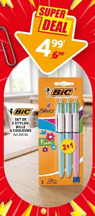 Offre: Set de 3 stylos-bille 4 couleurs