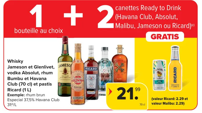 Offre: Whisky, vodka, rhum et pastis