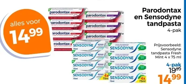 Aanbieding: Parodontax en Sensodyne tandpasta