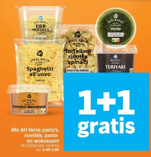 Aanbieding: AH Verse pasta's, noedels, pasta- en woksauzen