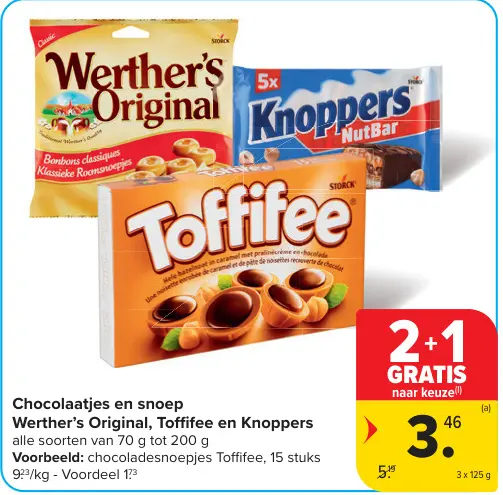 Promotie: Chocolaatjes en snoep Werther's Original, Toffifee en Knoppers