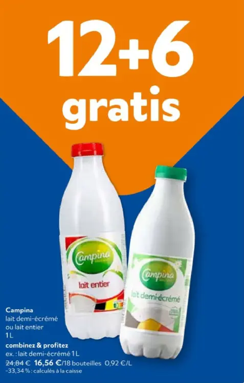 Offre: Campina lait demi-écrémé ou lait entier