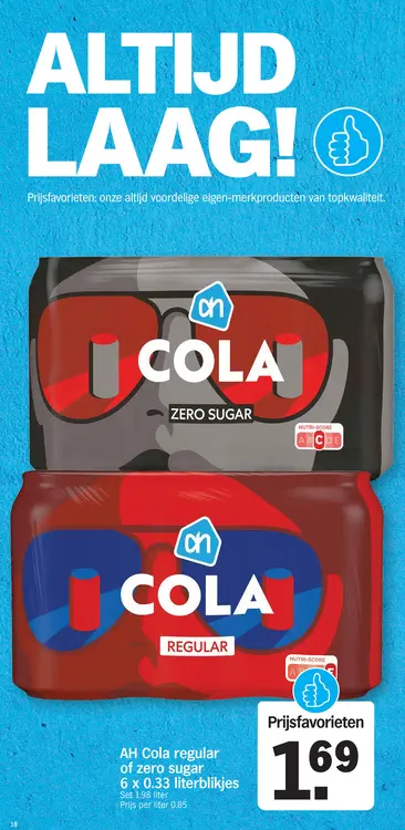 Promotie: Cola regular of zero sugar