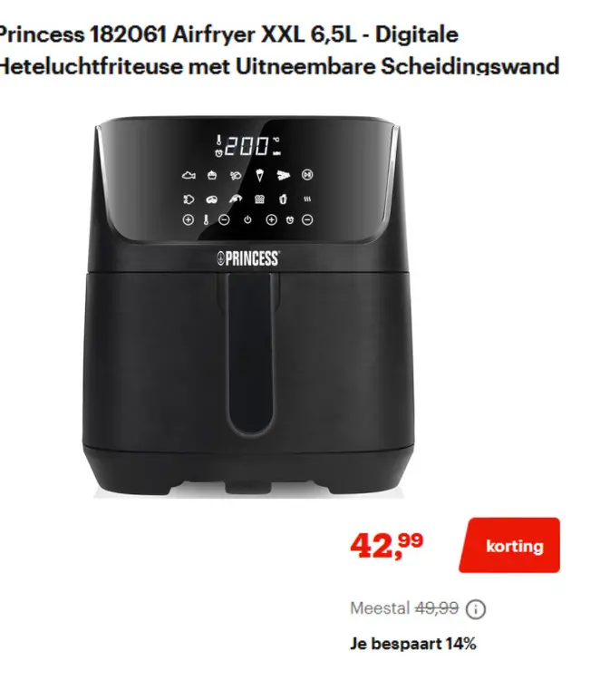 Aanbieding: Airfryer XXL 6,5L - Digitale Heteluchtfriteus
