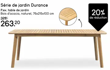 Offre: Table de jardin Durance - bois d'acacia - 76x215x100 cm